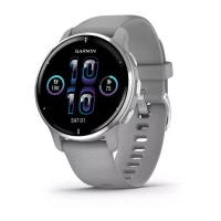 Garmin Venu 2 Plus - srebrna ramka ze stali nierdzewnej z jasnoszarą kopertą i silikonowym paskiem