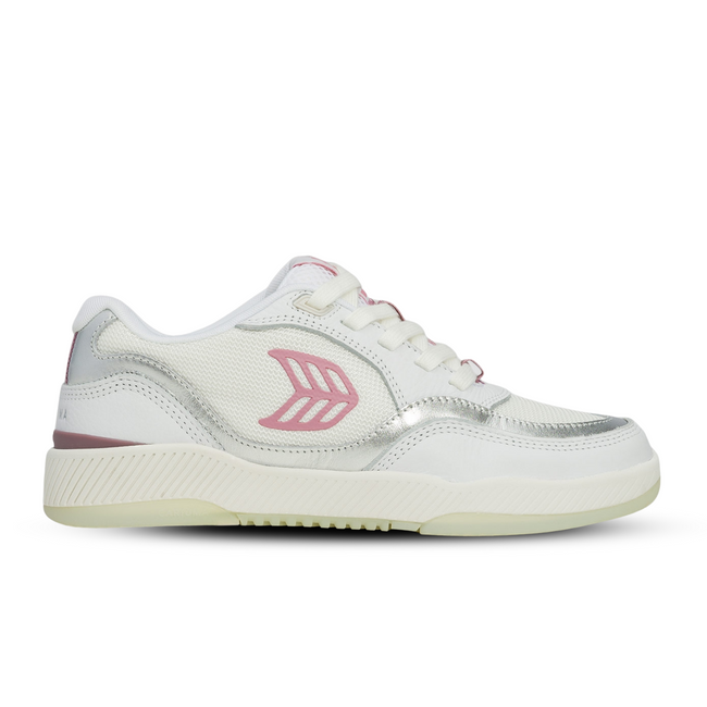 Buty Damskie Cariuma Uba White Leather And Suede Blush Pink Logo Silver Accents Sneaker