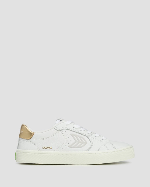 Buty damskie Cariuma Salvas White Premium Leather Ice Logo Metallic Gold Sneaker