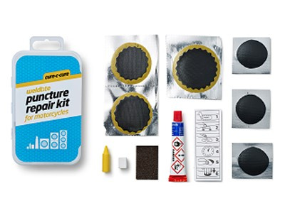 Zestaw łatek motoryzacyjnych WELDTITE Cure-C-Cure Puncture Repair Kit For Motorcycles (6x Łatka + Klej + Papier ścierny + Kreda + Kredka), Pudełko 10szt.