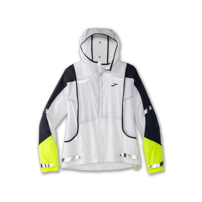 Run Visible Convertible Jacket Damska Kurtka Do Biegania Wodoodporna Odblaskowa Biała - Brooks-Running