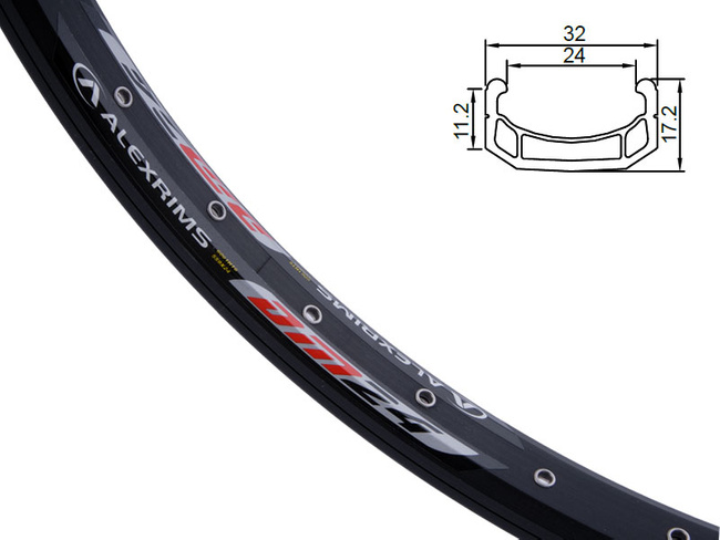 Obręcz extreme ALEXRIMS DM24, V-brake, Stożek 17,2mm, 24" 507x18, 32 otwory, Kapslowana, Czarna, Waga 660g