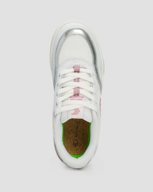 Buty Damskie Cariuma Uba White Leather And Suede Blush Pink Logo Silver Accents Sneaker