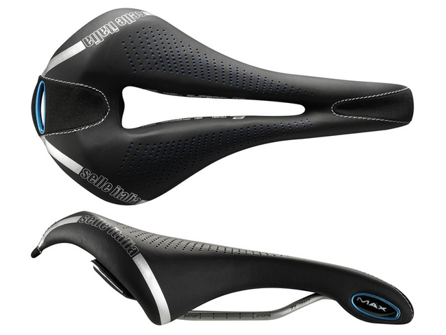 Siodło SELLE ITALIA MAX FLITE E-BIKE TI316 GEL SUPERFLOW L, TI 316 Rail, Fibra-Tek - Mokka, 335g, Czarno-niebieskie