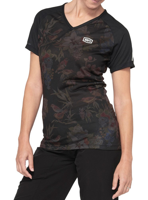 Koszulka damska 100% AIRMATIC Women's Jersey krótki rękaw black floral