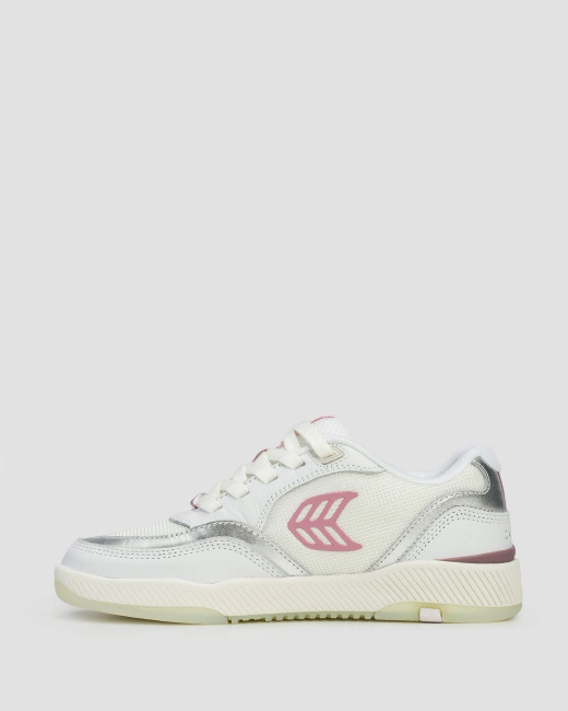 Buty Damskie Cariuma Uba White Leather And Suede Blush Pink Logo Silver Accents Sneaker