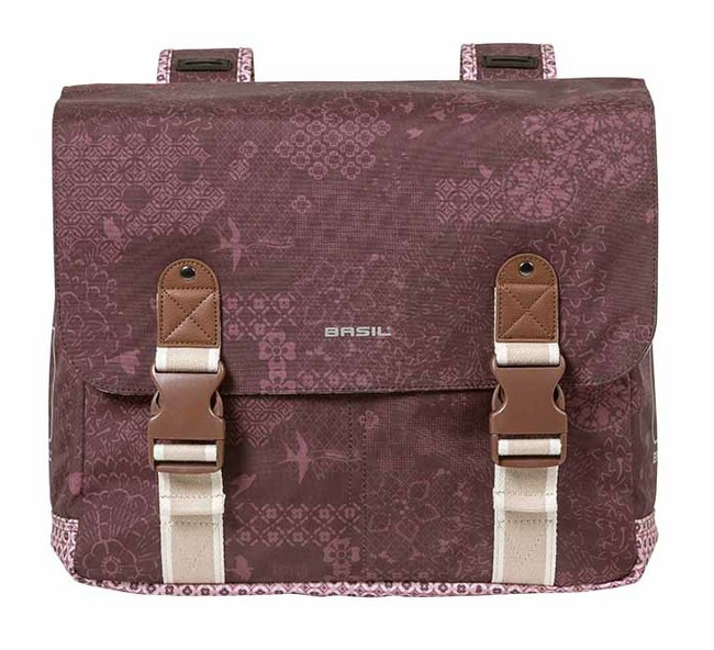 Sakwa miejska podwójna BASIL BOHEME DOUBLE BAG 35L, mocowanie na paski, wodoodporny poliester, fig red