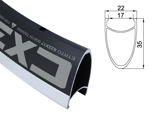 Obręcz szosa ALEXRIMS CX35, V-brake, Stożek 35mm, 700C 622-17, 32 otwory, Czarna, Waga 490g