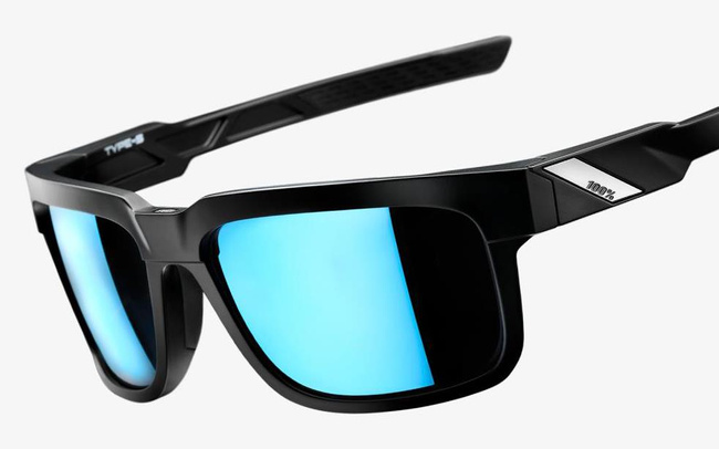 Okulary 100% TYPE-S Matte Black - HiPER Blue Multilayer Mirror Lens Szkła Niebieskie Lustrzane Wielowarstwowe, LT 15%
