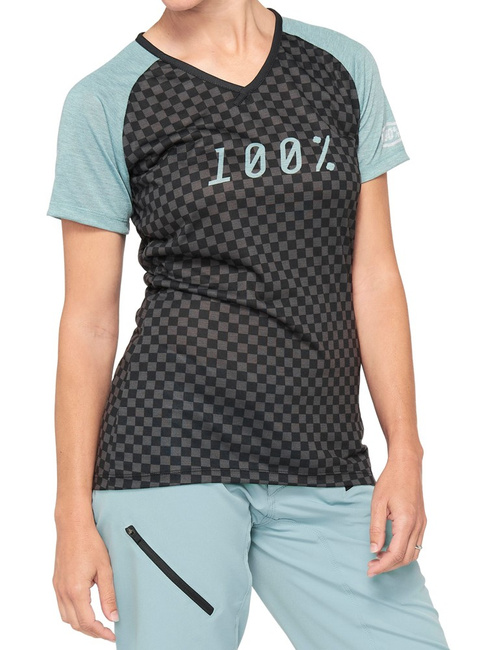 Koszulka damska 100% AIRMATIC Women's Jersey krótki rękaw seafoam checkers roz. M 2021