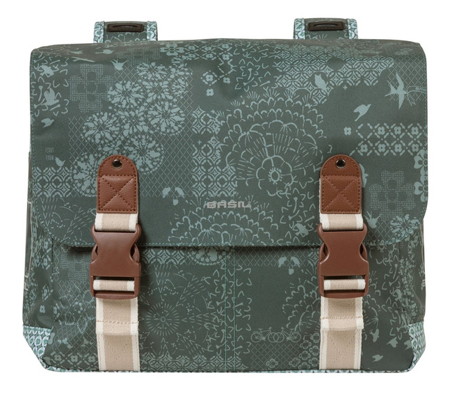 Sakwa miejska podwójna BASIL BOHEME DOUBLE BAG 35L, mocowanie na paski, wodoodporny poliester, forest green