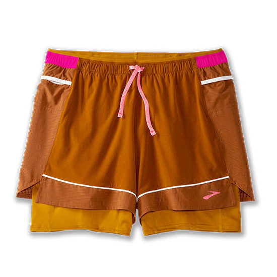 High Point 3" 2in1 Short Damskie Spodenki Do Biegania Brązowe - Brooks-Running