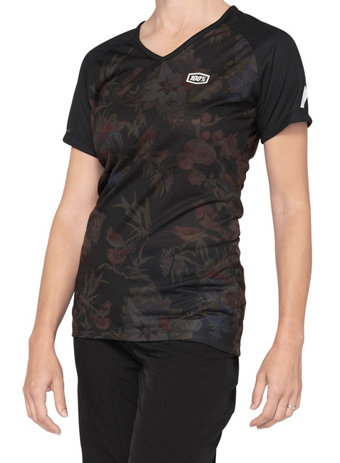 Koszulka damska 100% AIRMATIC Women's Jersey krótki rękaw black floral